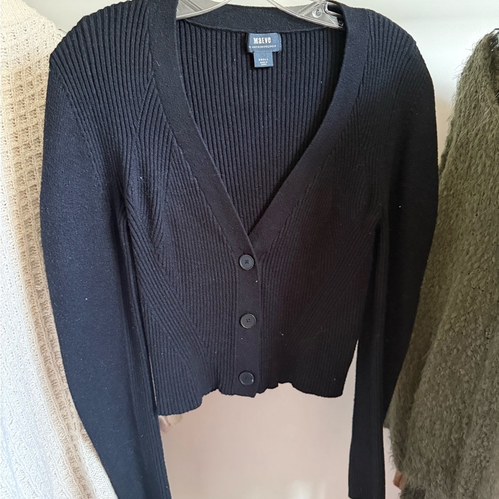 Anthropologie Black Ribbed Cardigan